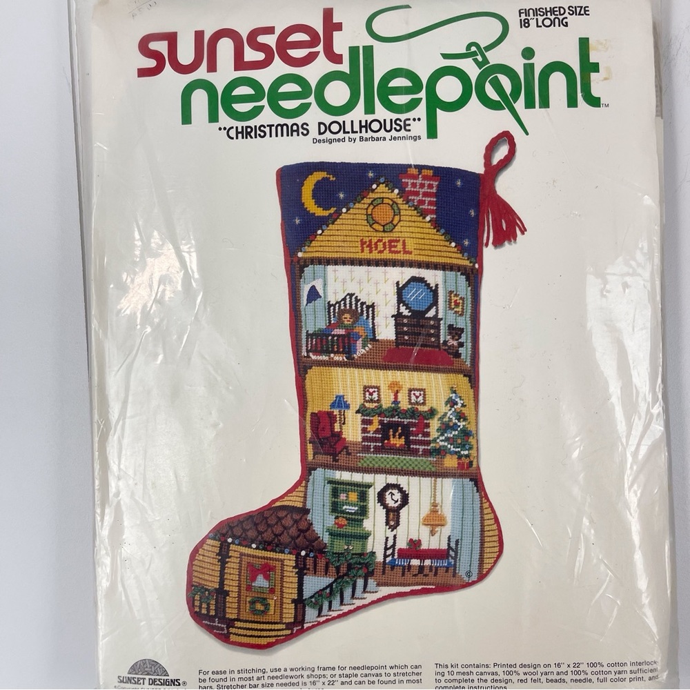 Sunset Needlepoint Christmas Dollhouse Stocking Kit